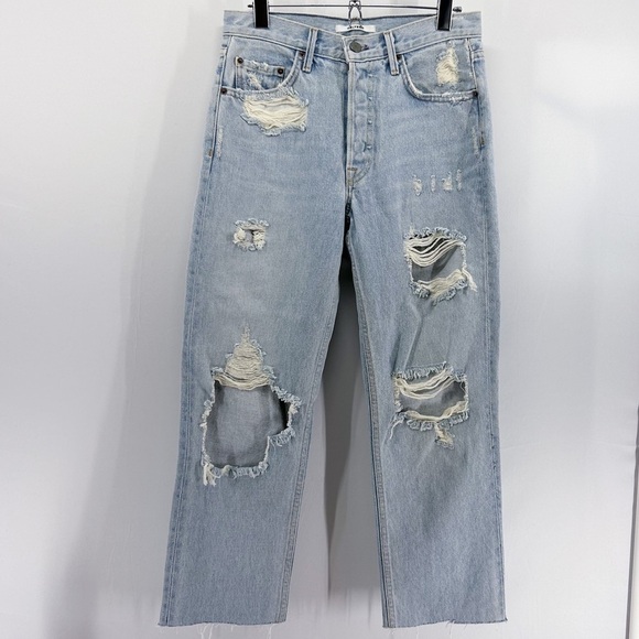 GRLFRND Helena High Rise Straight Leg Distressed Jeans Light Wash Button Fly 26 - Picture 3 of 8